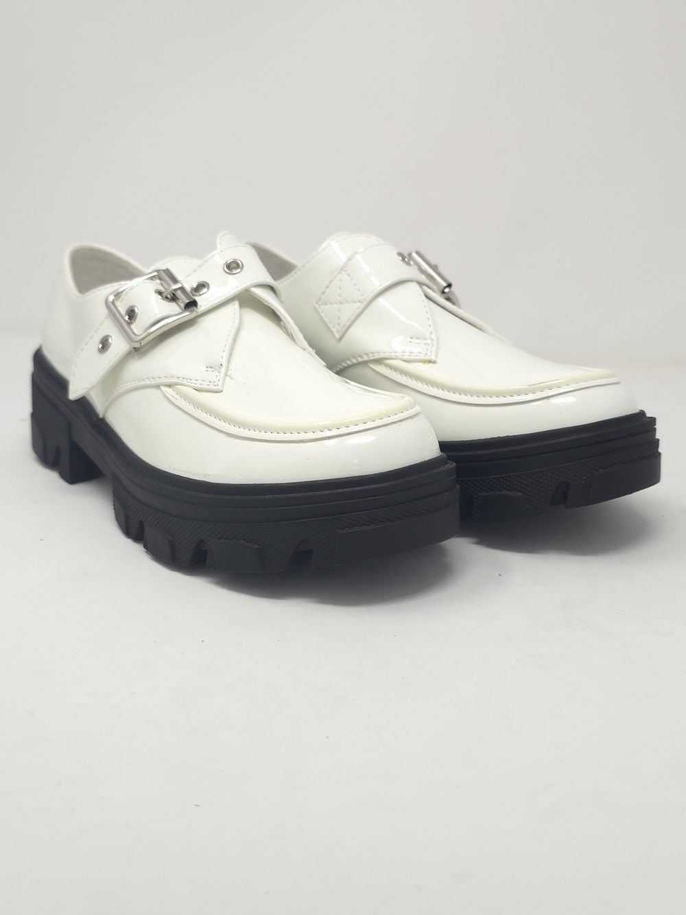 White Chunky Platform Loafers Buckle Strap Lug Sole Slip On Casual Trendy - Picture 2 of 9